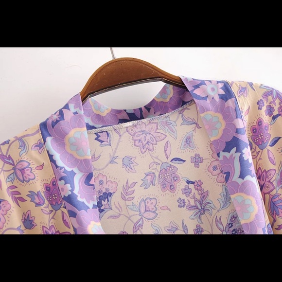 Boho gypsy kimono maxi duster pink purple cover up - Picture 5 of 6